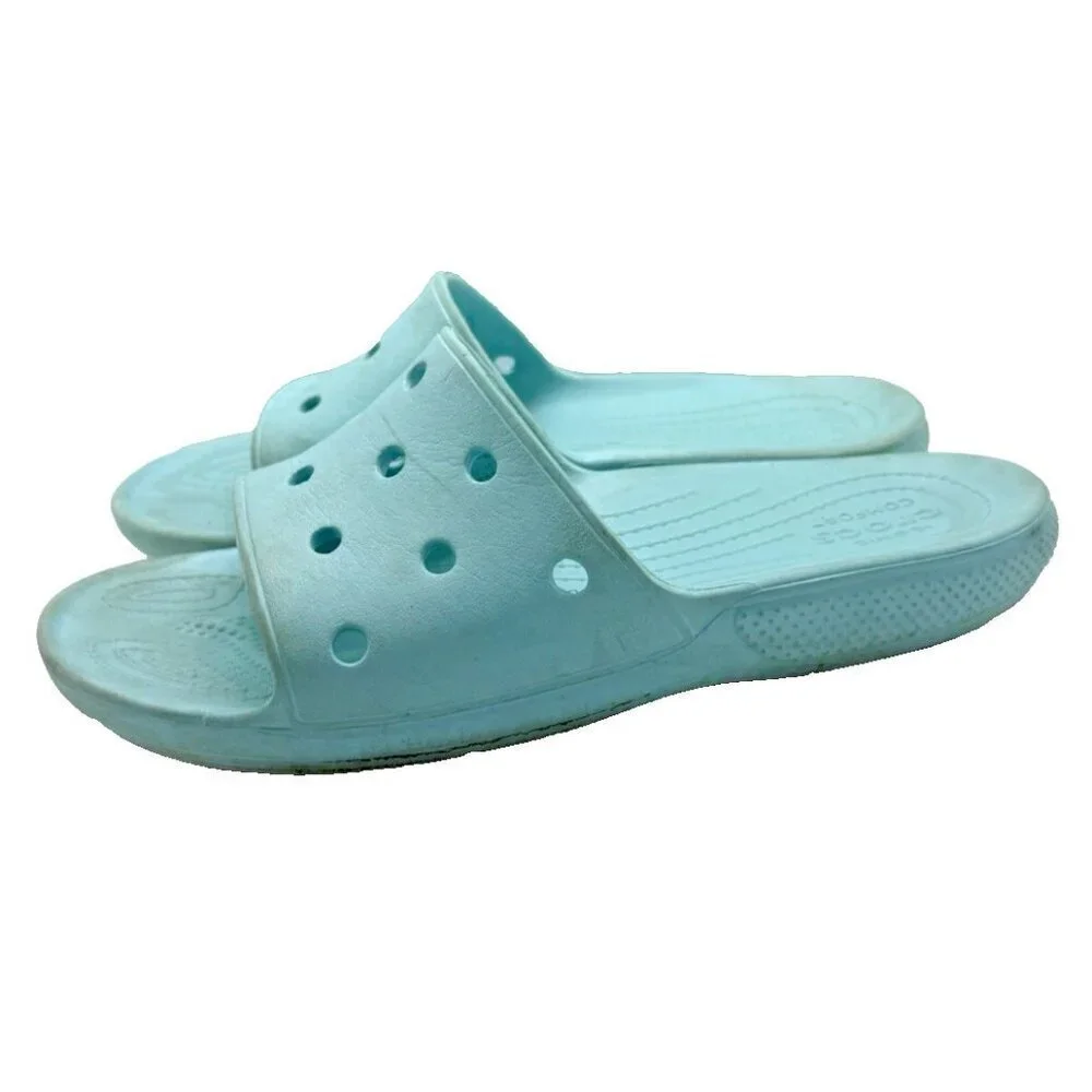 Crocs Aqua Blue Iconic Comfort Slides Sz M 10 W 12 Unisex Slip On Sandals Shoes